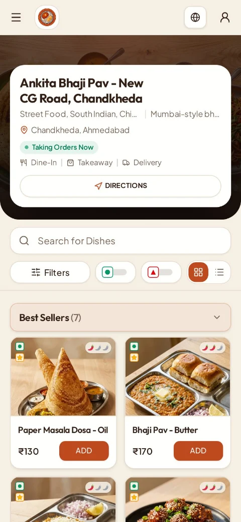 A restaurant's own Palateflow storefront on a phone