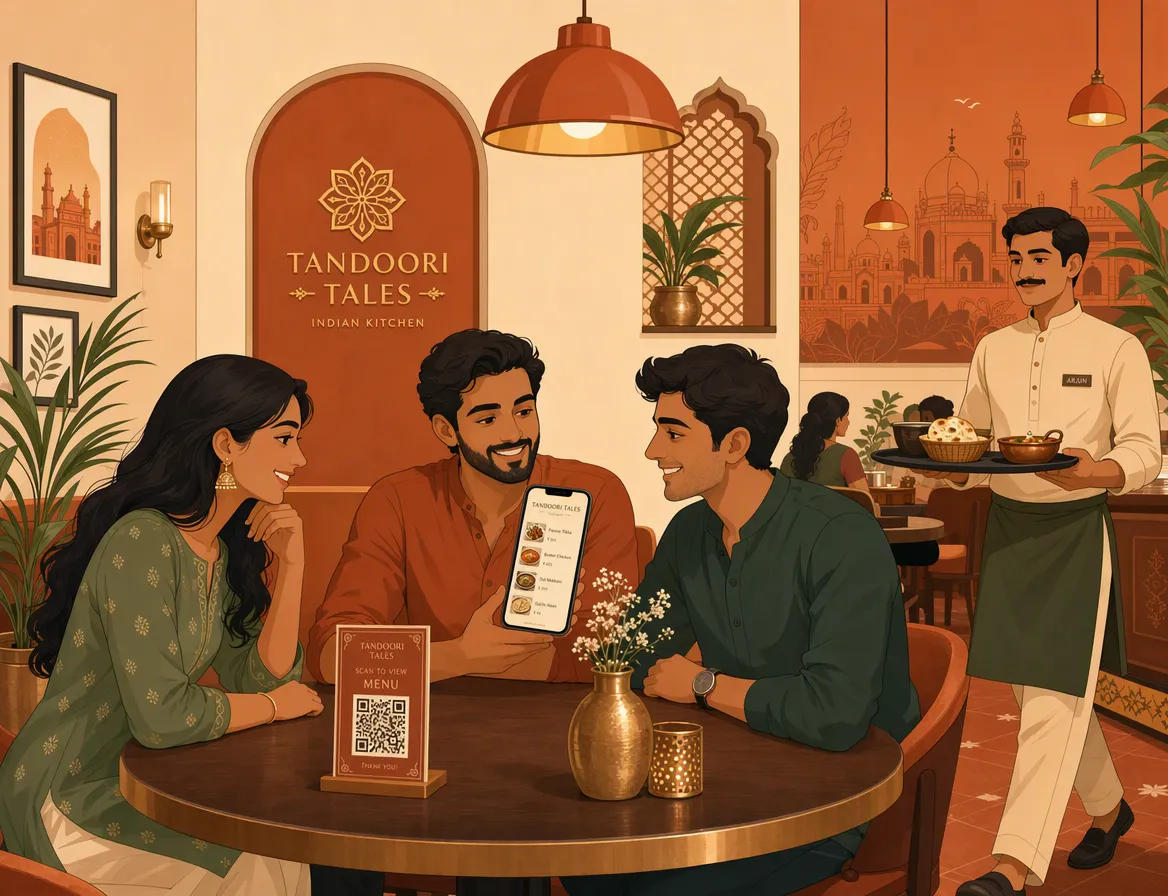 A quick scan of the table QR code, the menu right there on their own phone.