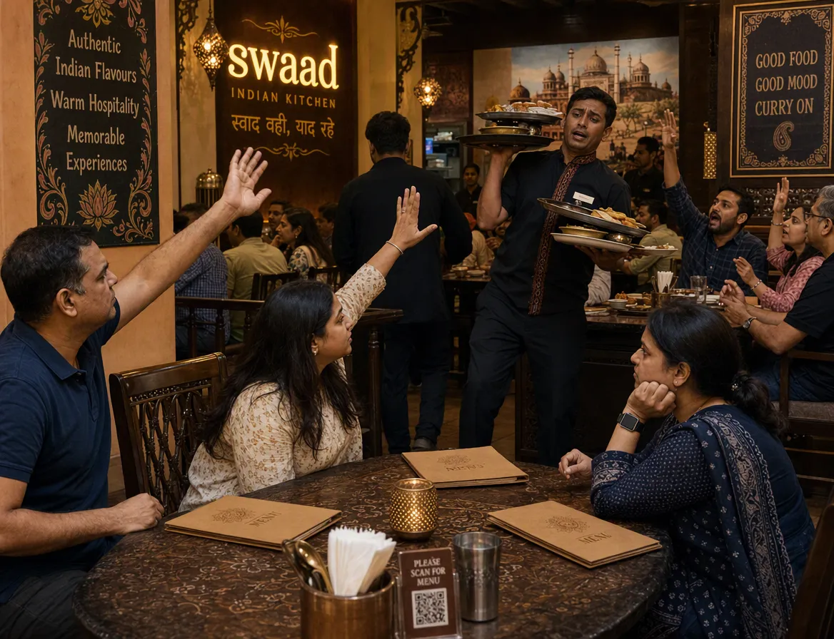 Customers craning their necks trying to flag down an overwhelmed waiter.