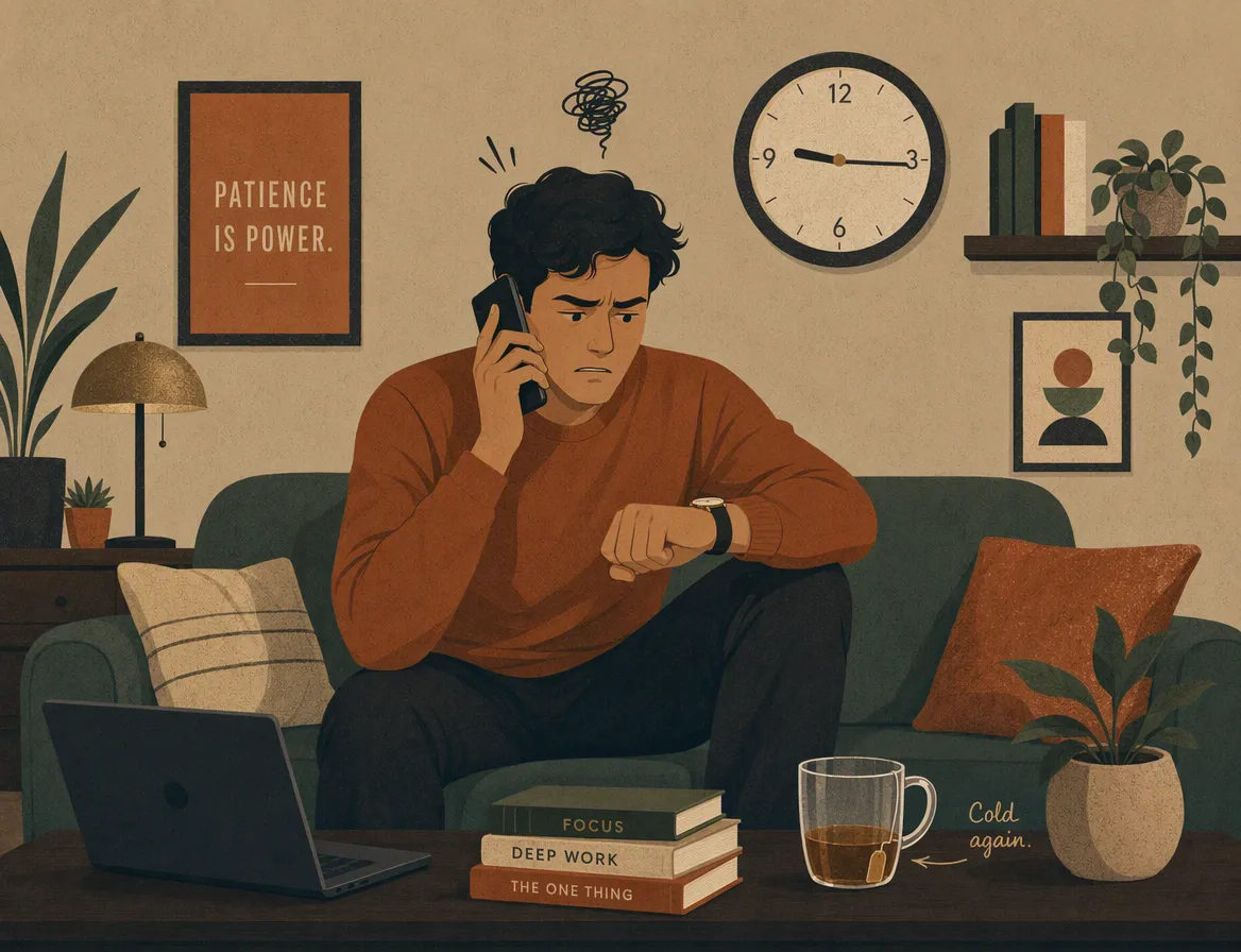 A customer anxiously calling the restaurant to check on their order.