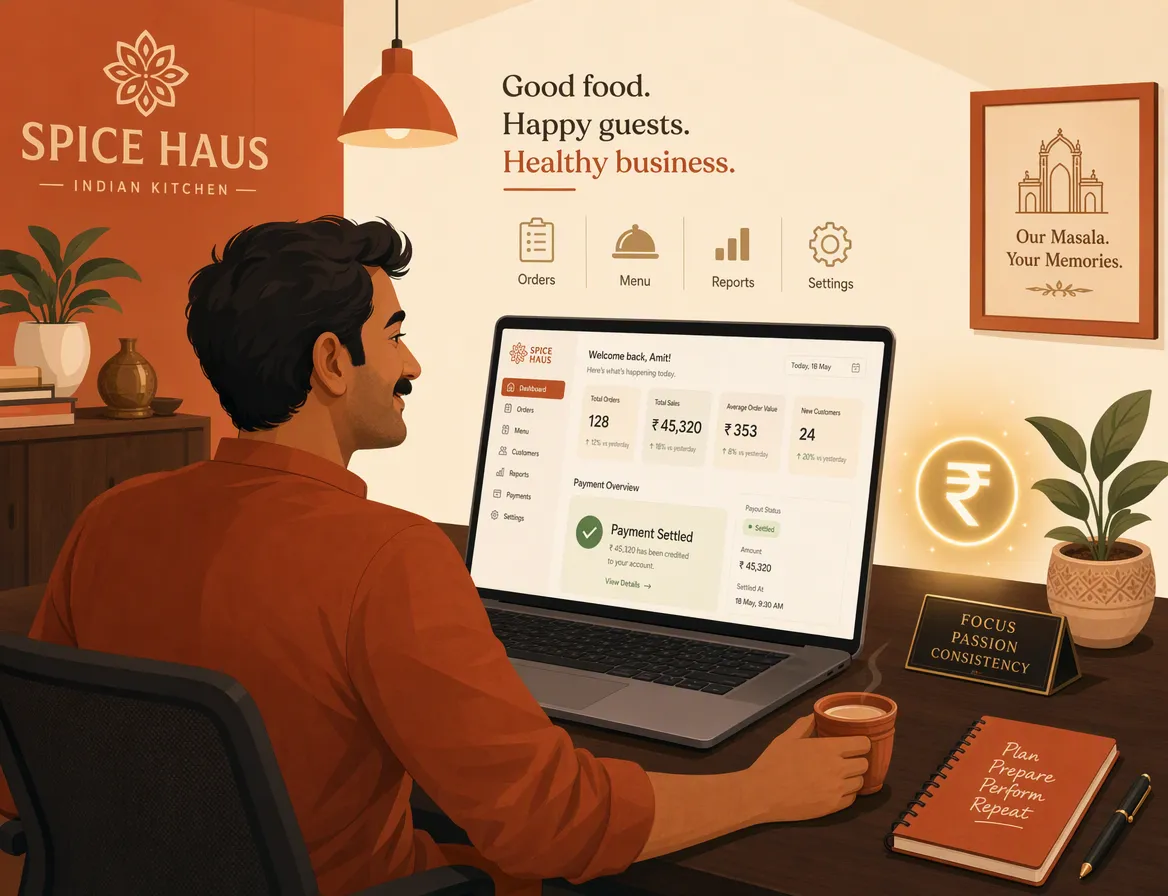 Every online order in one dashboard, payment settled straight to the restaurant.